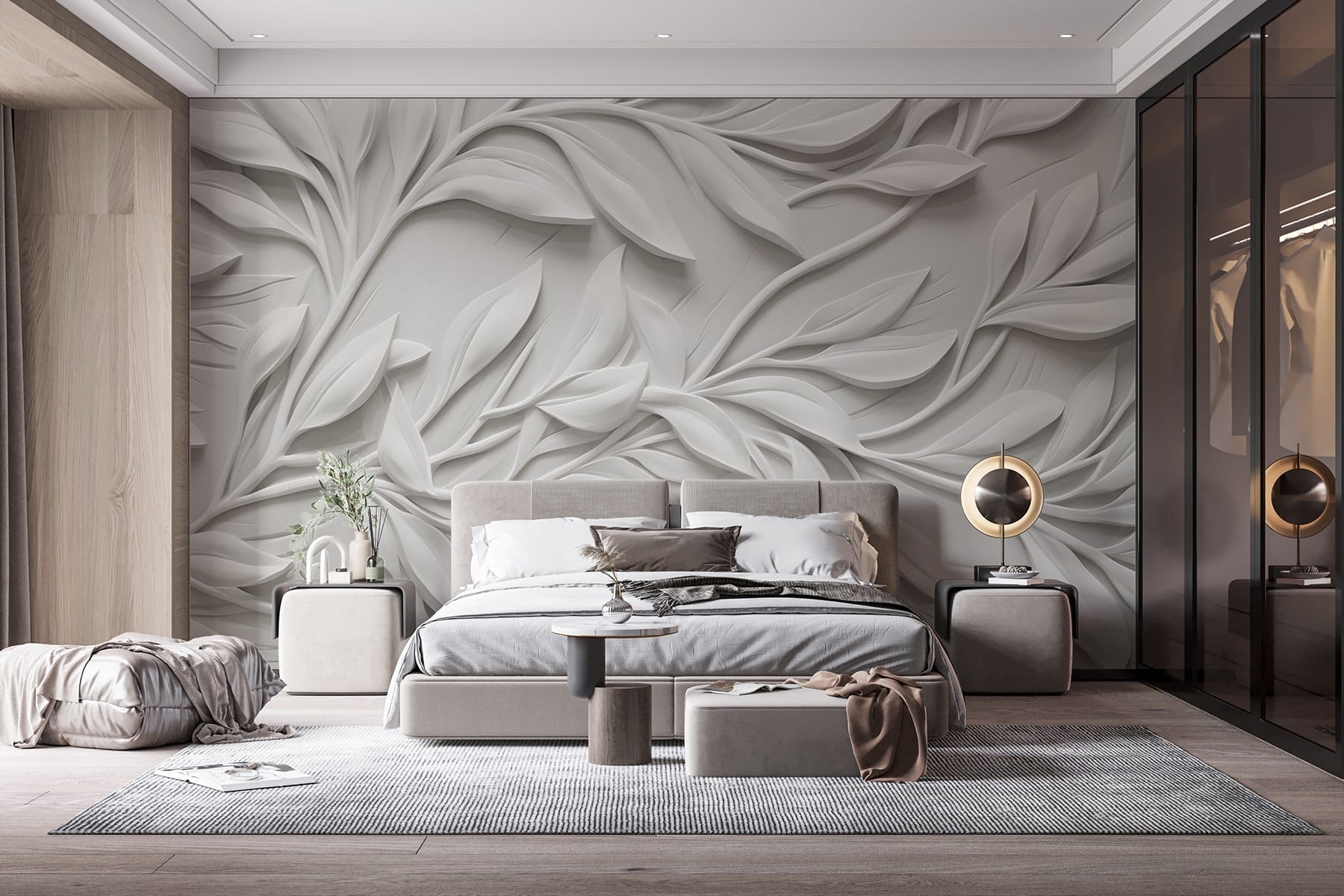 White wall with leaves