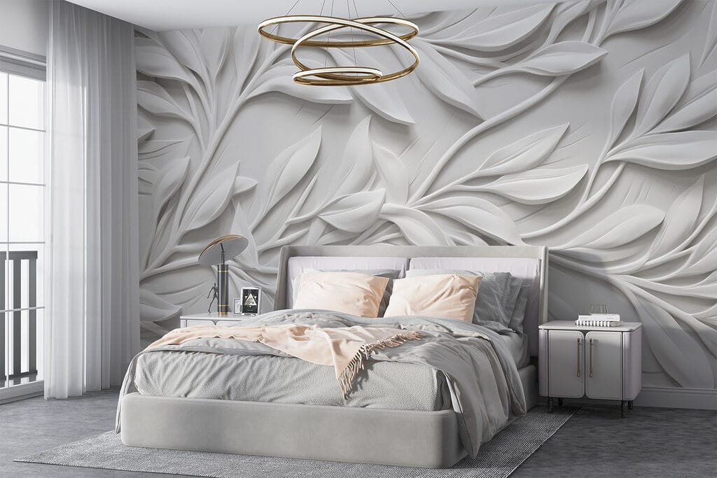 White wall with leaves