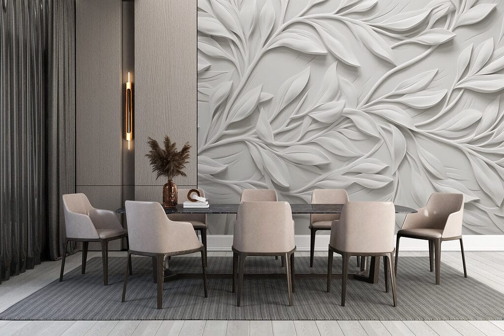 White wall with leaves