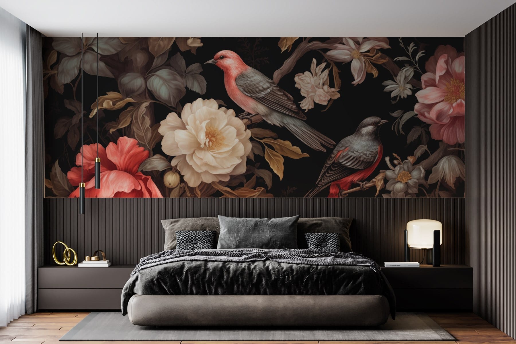 Painting of birds on flowers