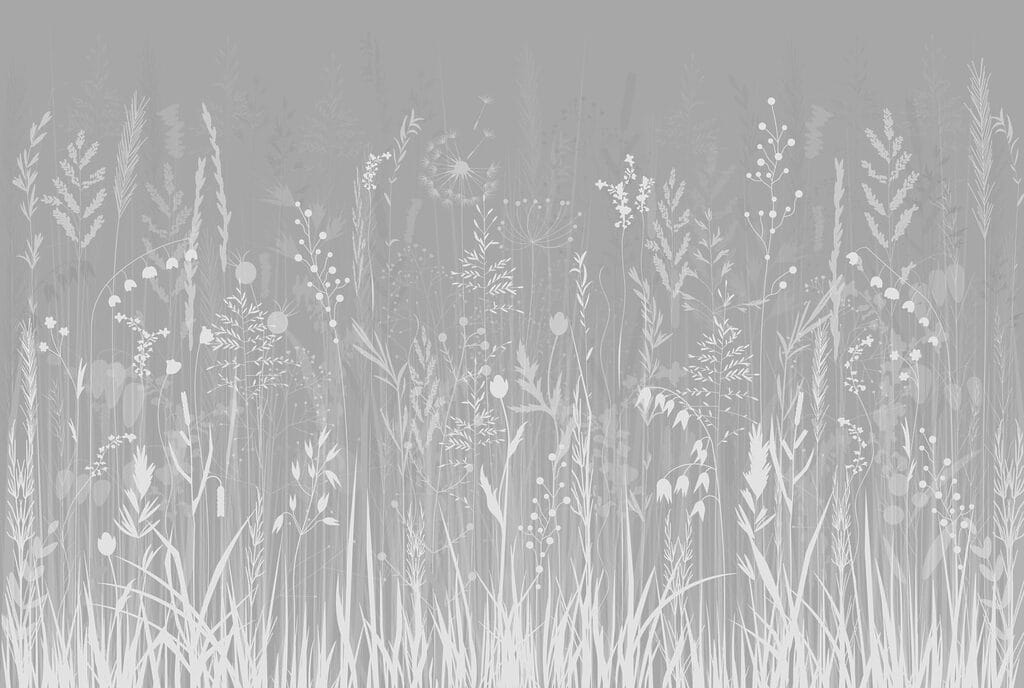 Grey background with grass and flowers