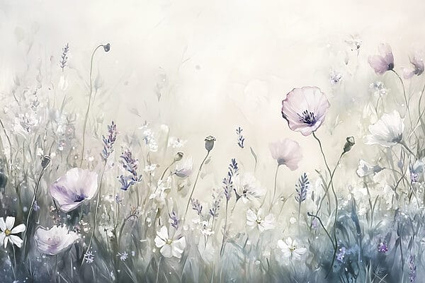 Painting of flowers in a field