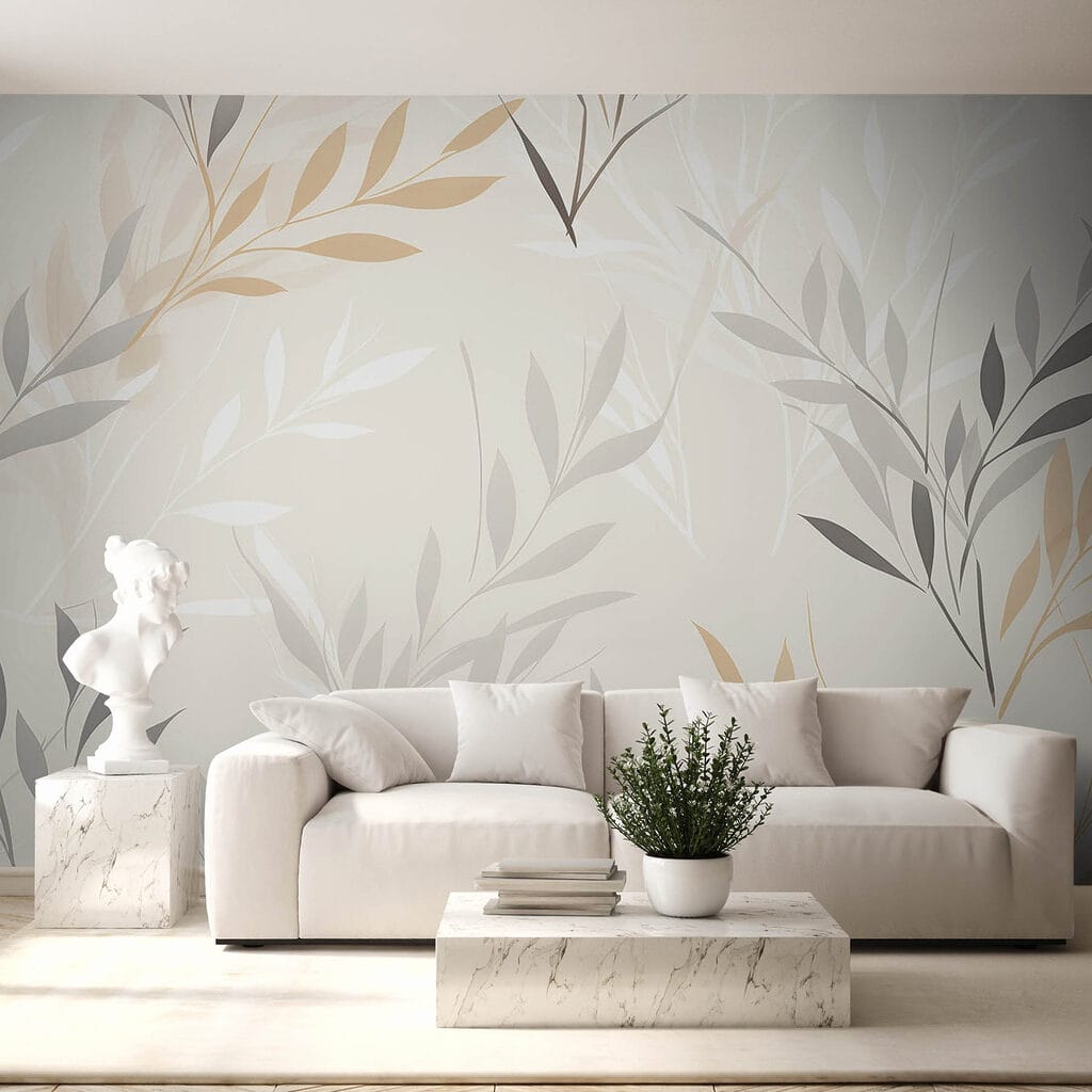 Pattern of leaves on a white background