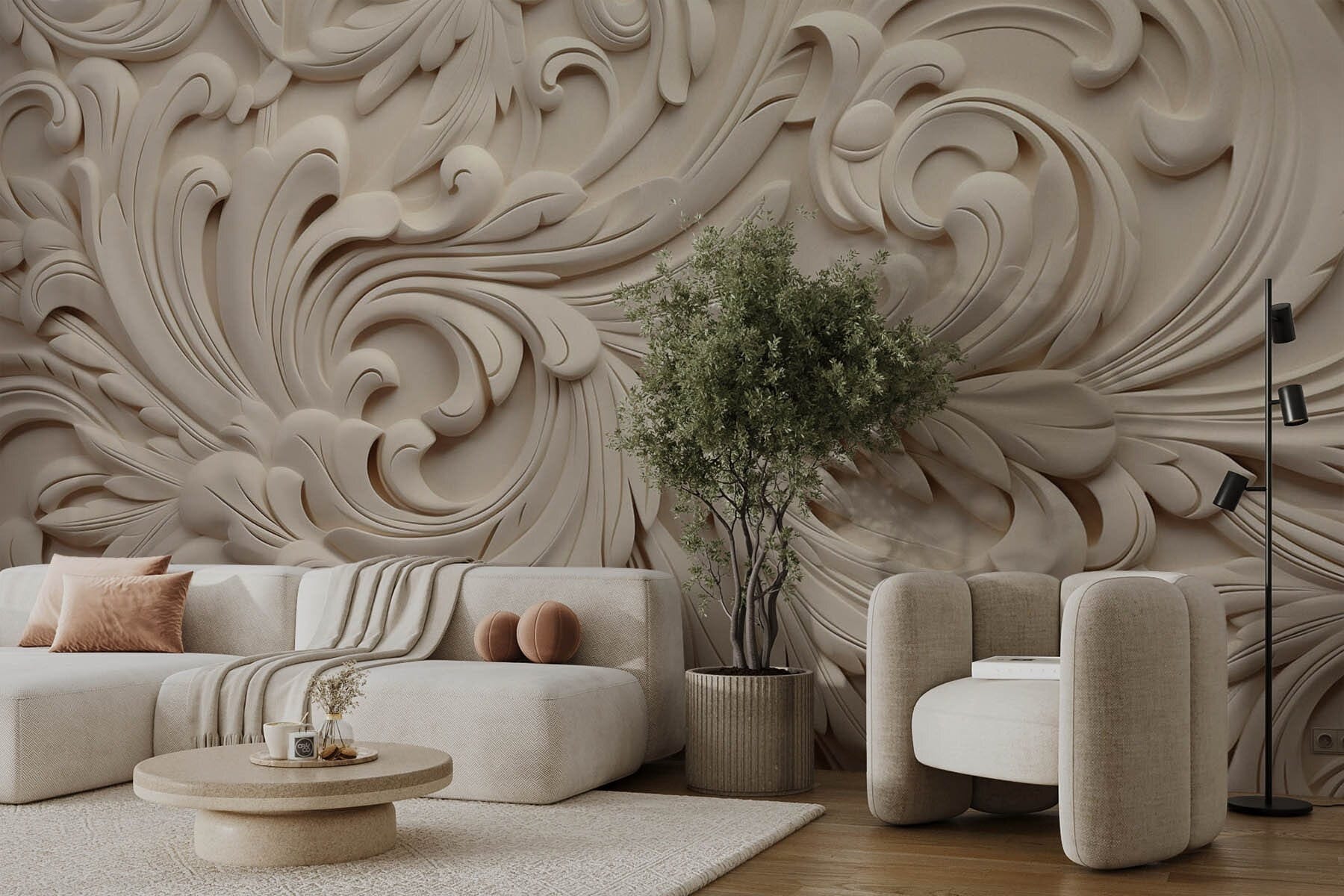 White wall with intricate designs