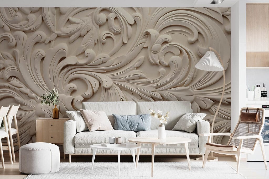 White wall with intricate designs