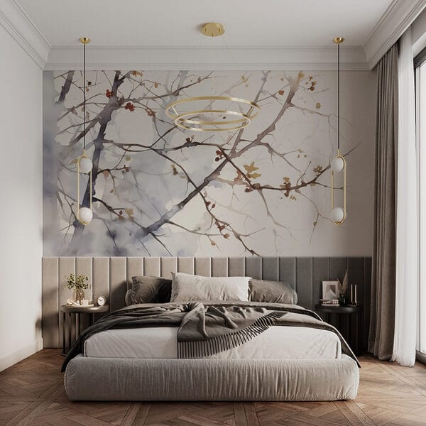 Ταπετσαρίες Υδατογραφία ενός κλαδιού δέντρου με φύλλα πάνω του