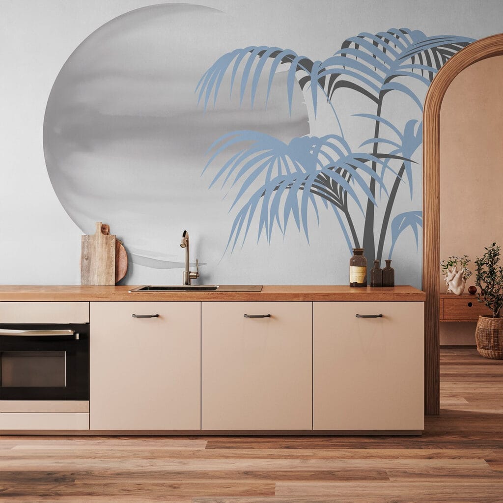 Tree with leaves and a round white circle