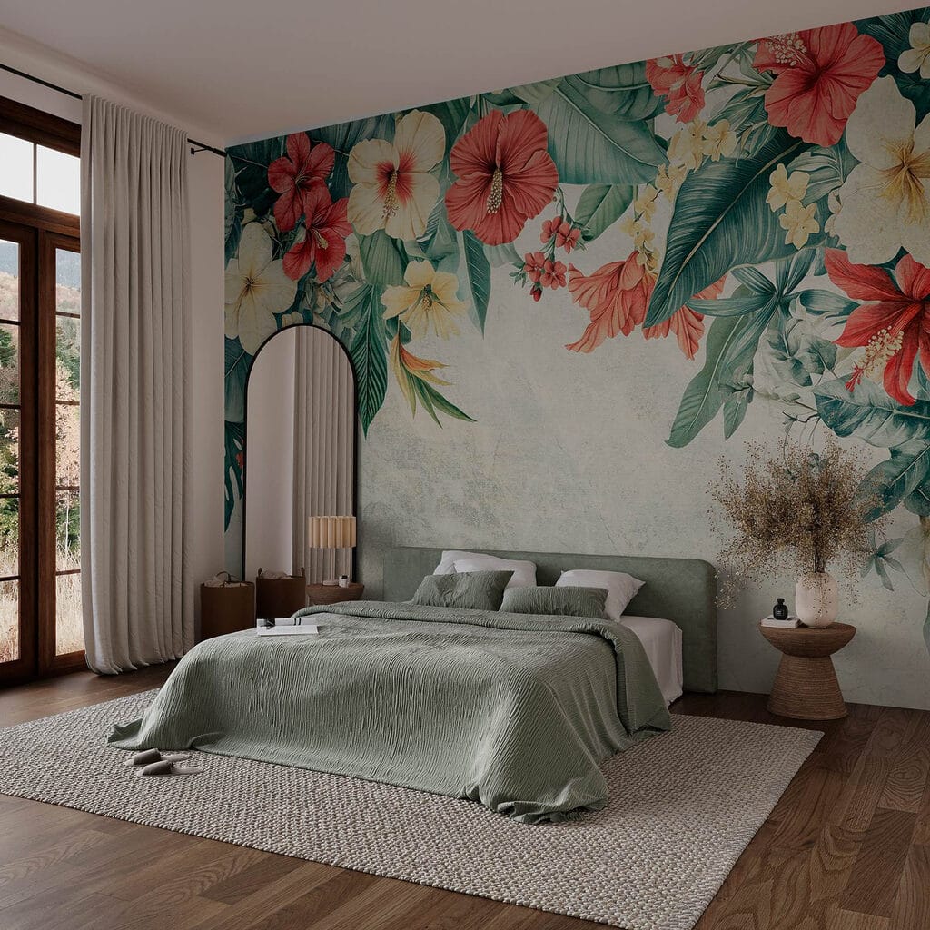 Vibrant blooms brighten the background