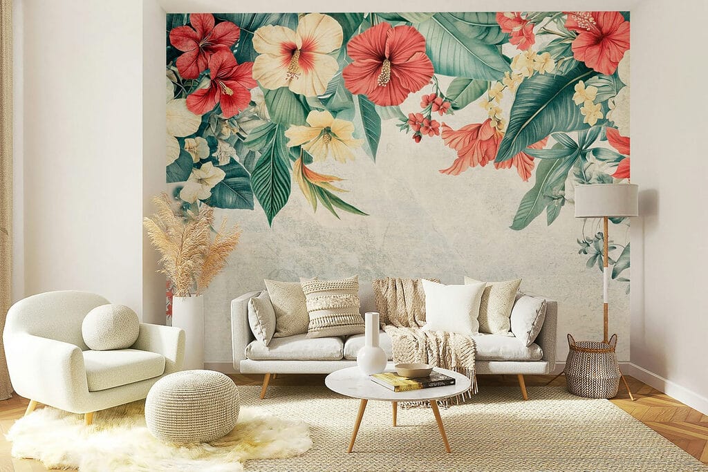 Vibrant blooms brighten the background