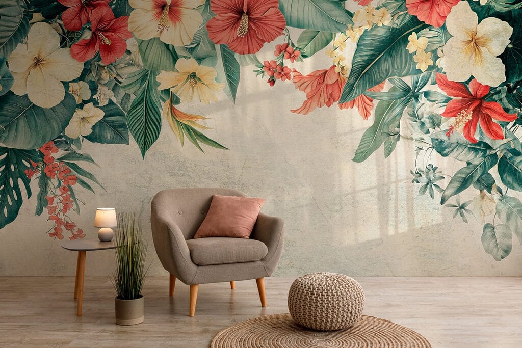 Vibrant blooms brighten the background