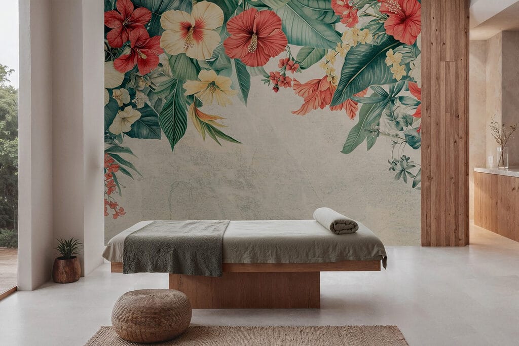 Vibrant blooms brighten the background