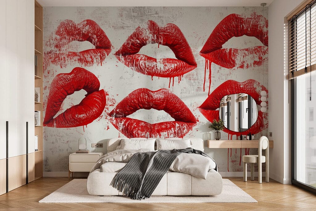 Group of red lips with dripping blood