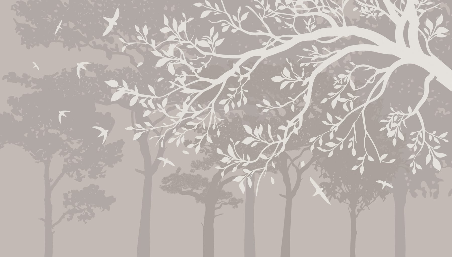 Group of trees with birds flying