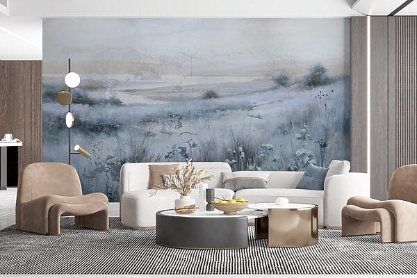 Ταπετσαρίες Ταπετσαρίες Ζωγραφική ενός χωραφιού με γρασίδι και ενός ποταμού (Κωδικός προϊόντος: w03203v1)