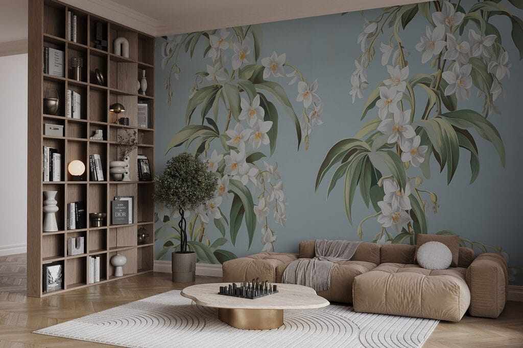 Wallpaper with white flowers