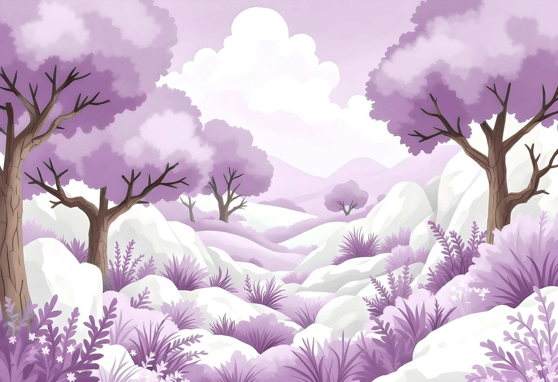 Landscape with trees and snow