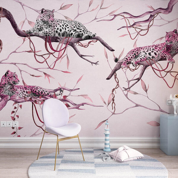 Group of leopards lying on a tree branch