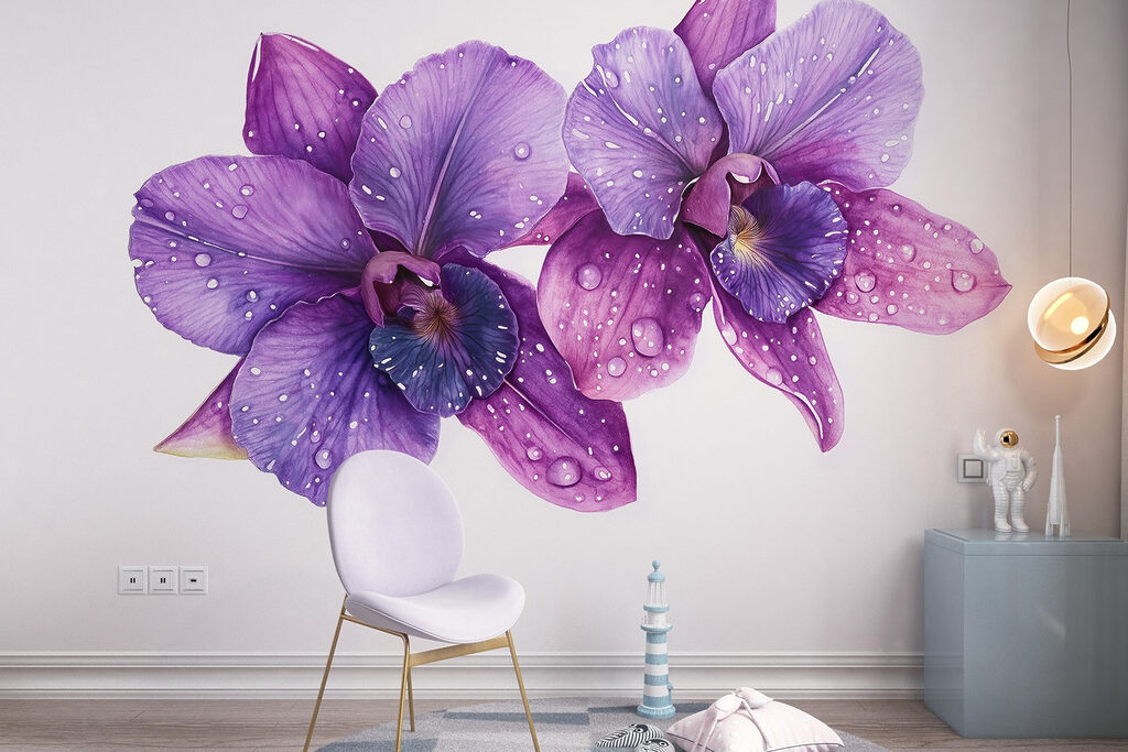 Purple flowers with water drops on them