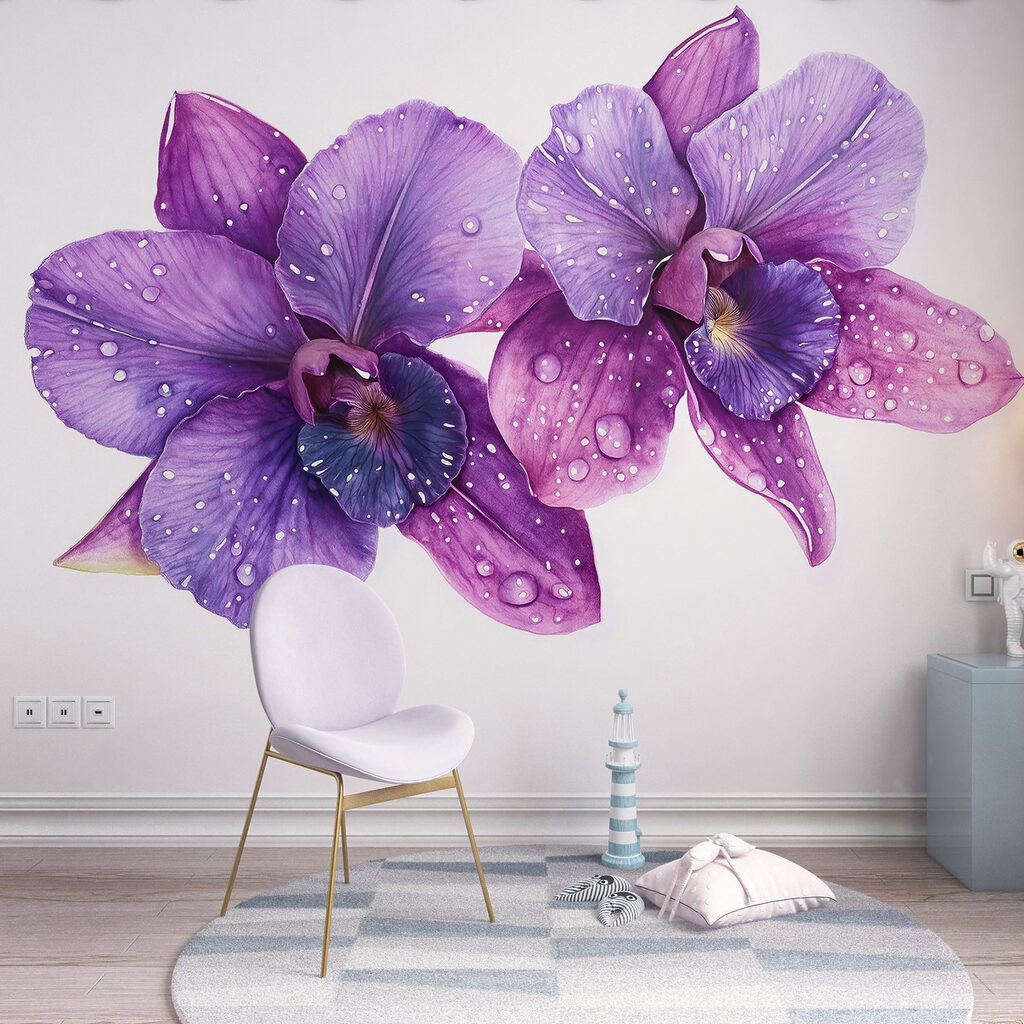 Purple flowers with water drops on them