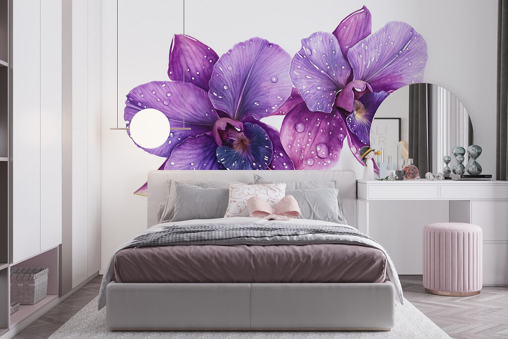 Purple flowers with water drops on them