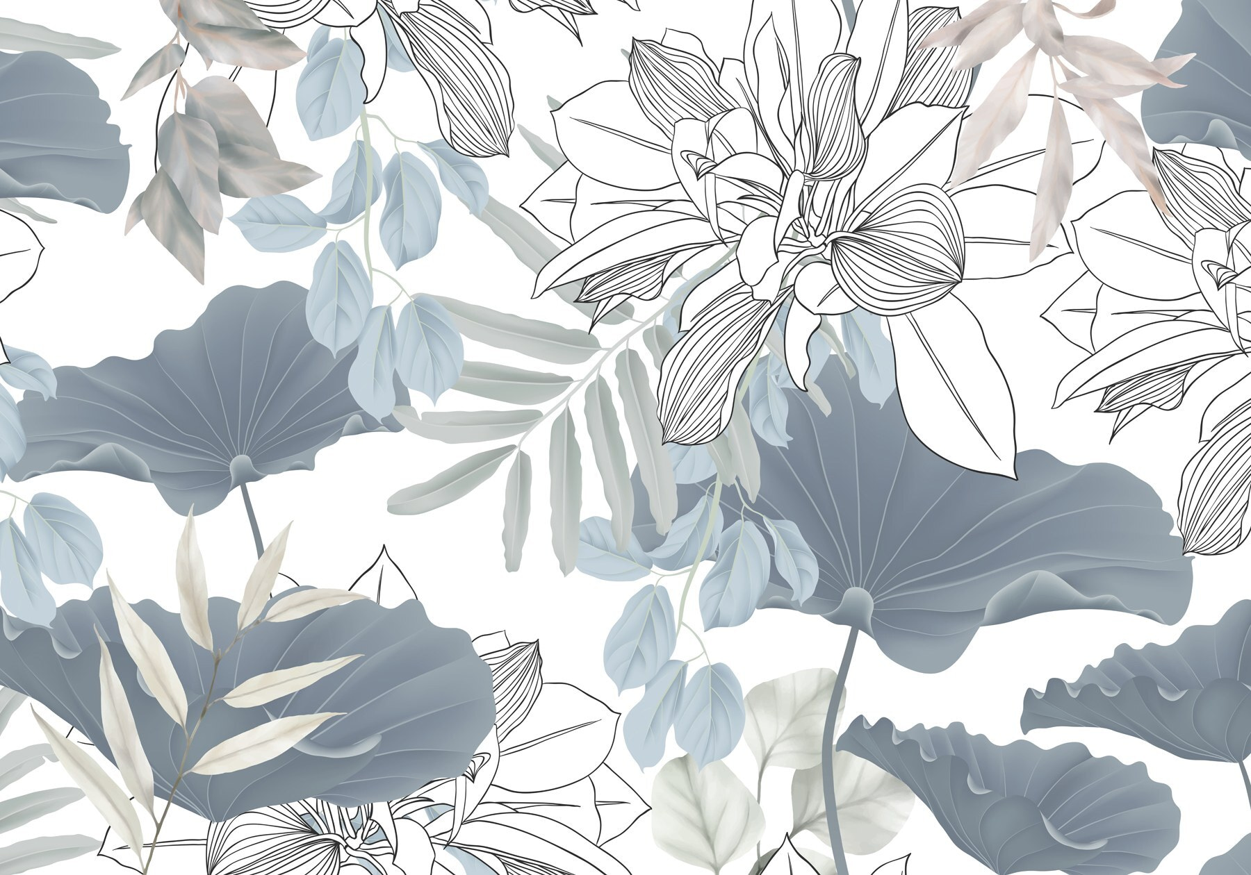 Floral pattern with leaves and flowers