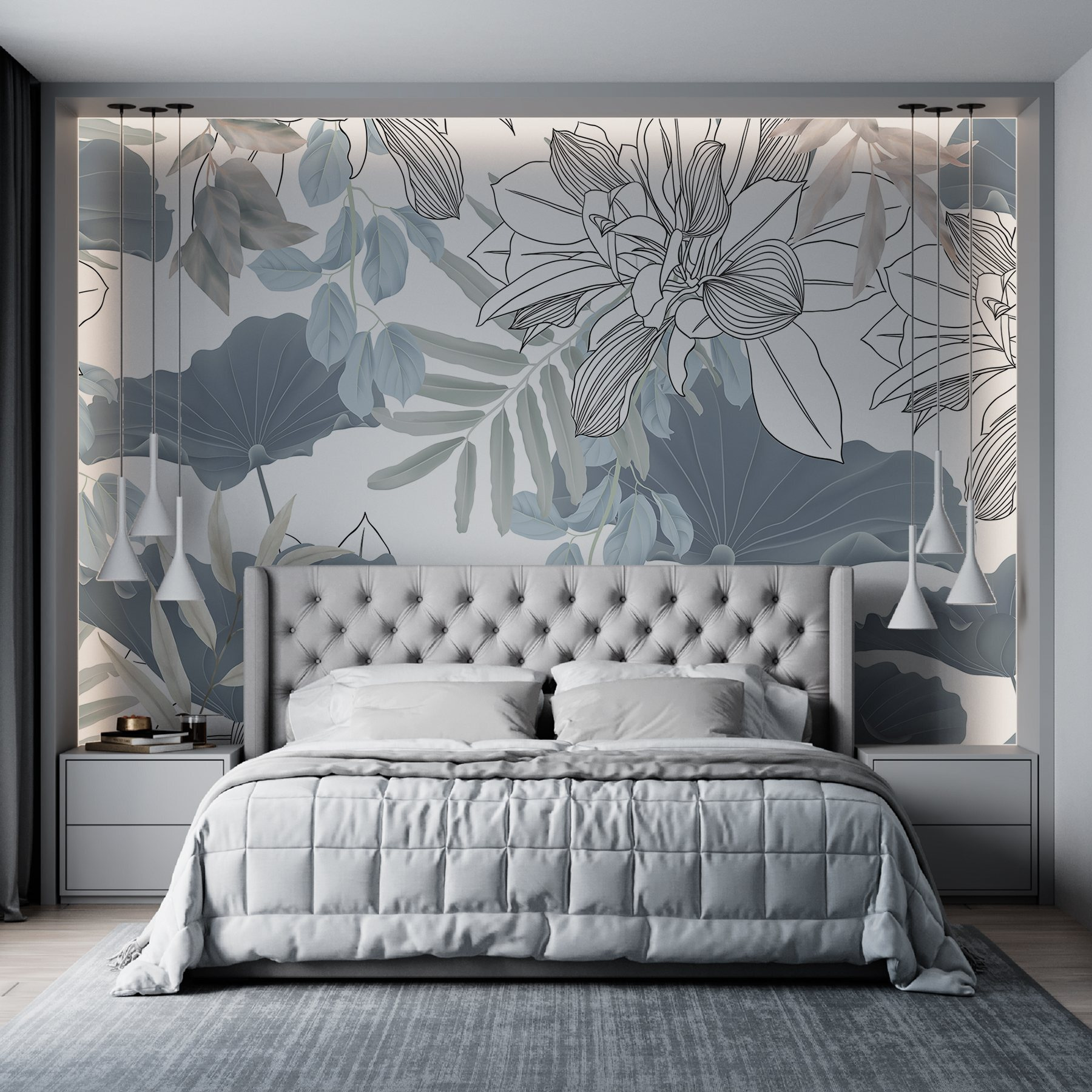 Floral pattern with leaves and flowers