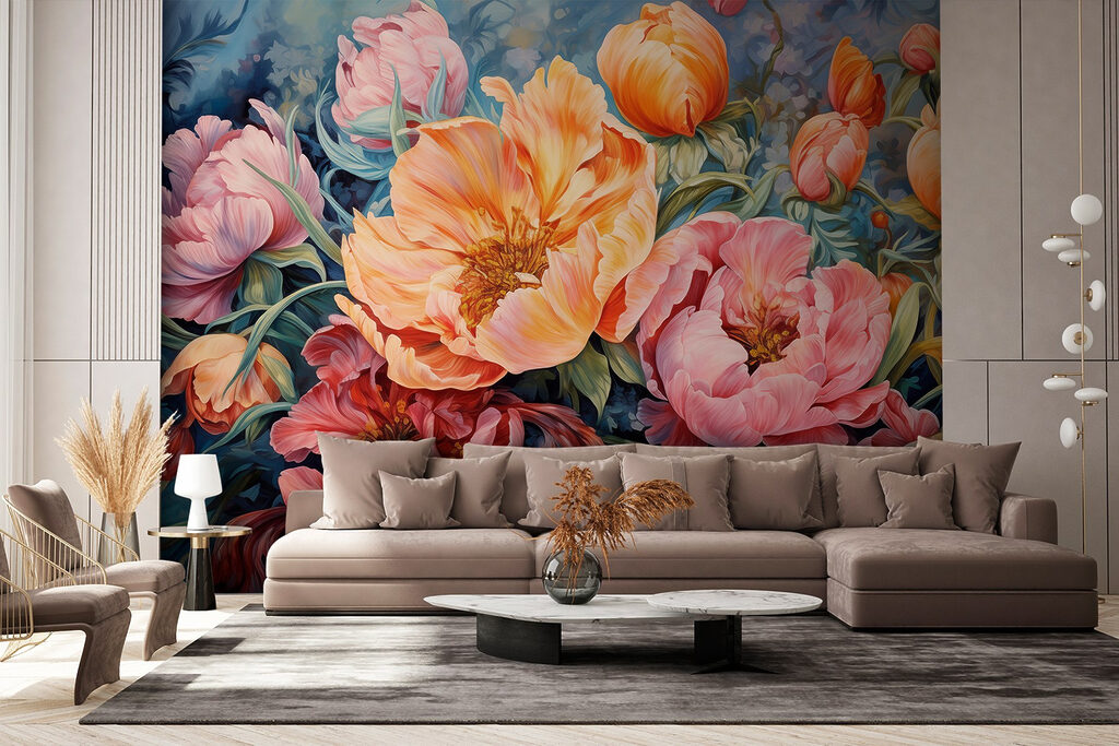 Painting of flowers on a blue background