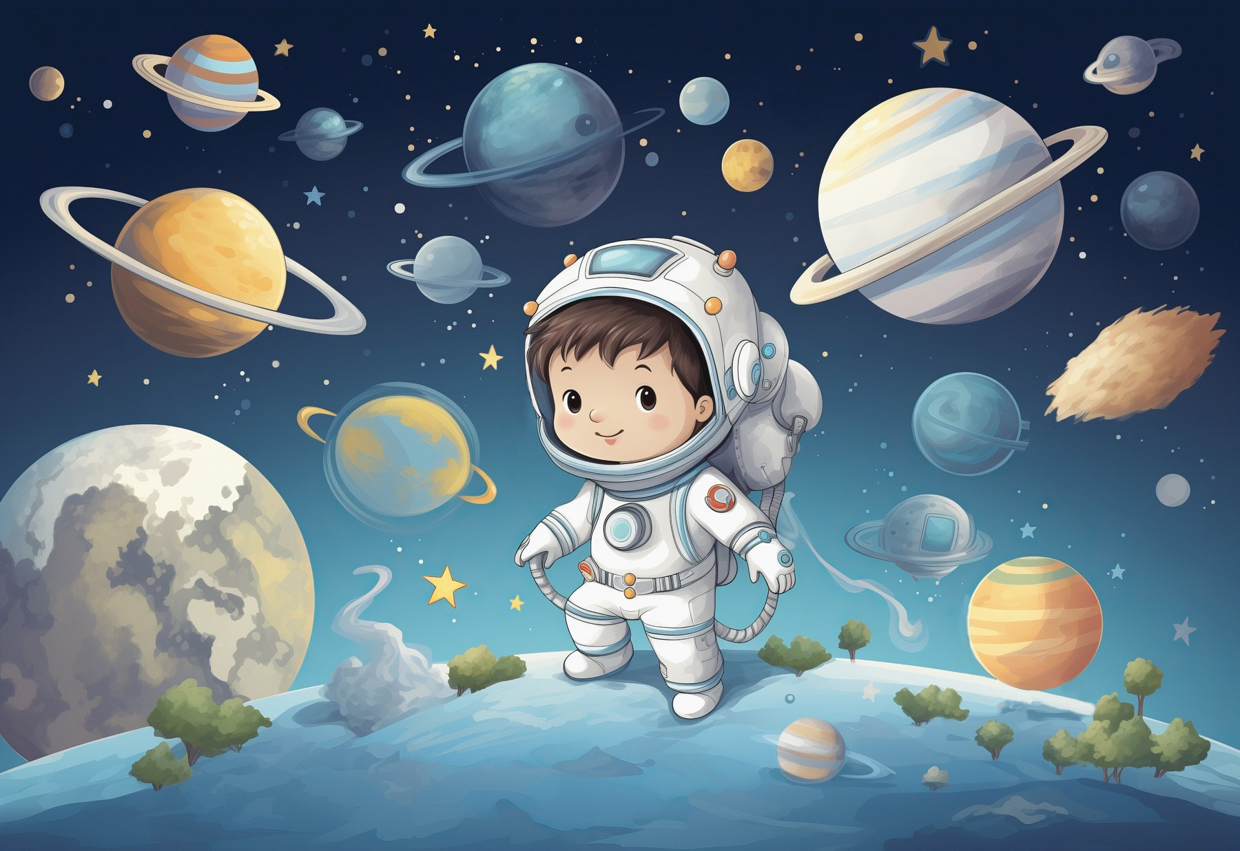 Cartoon of a boy in a space suit