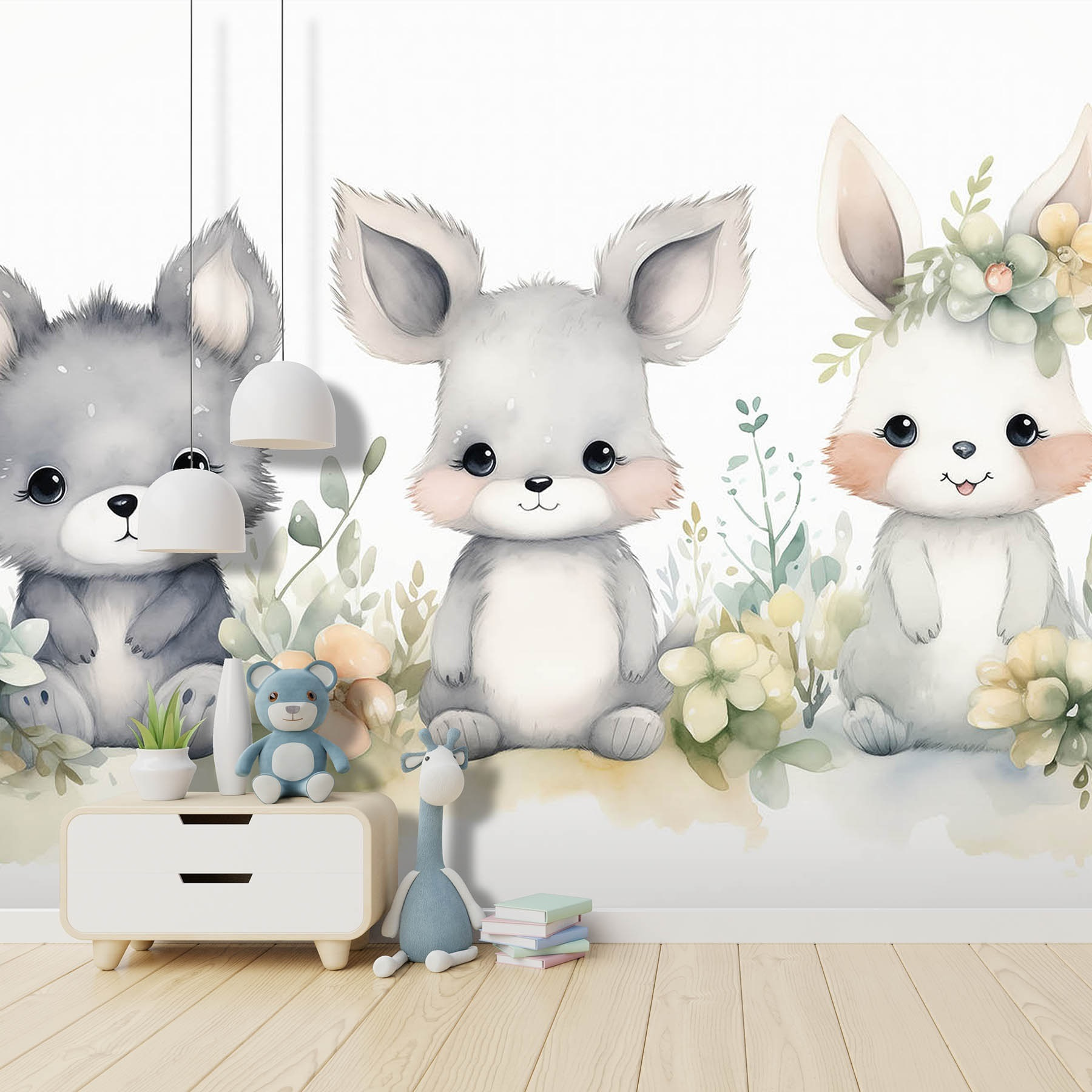 Group of animals with flowers