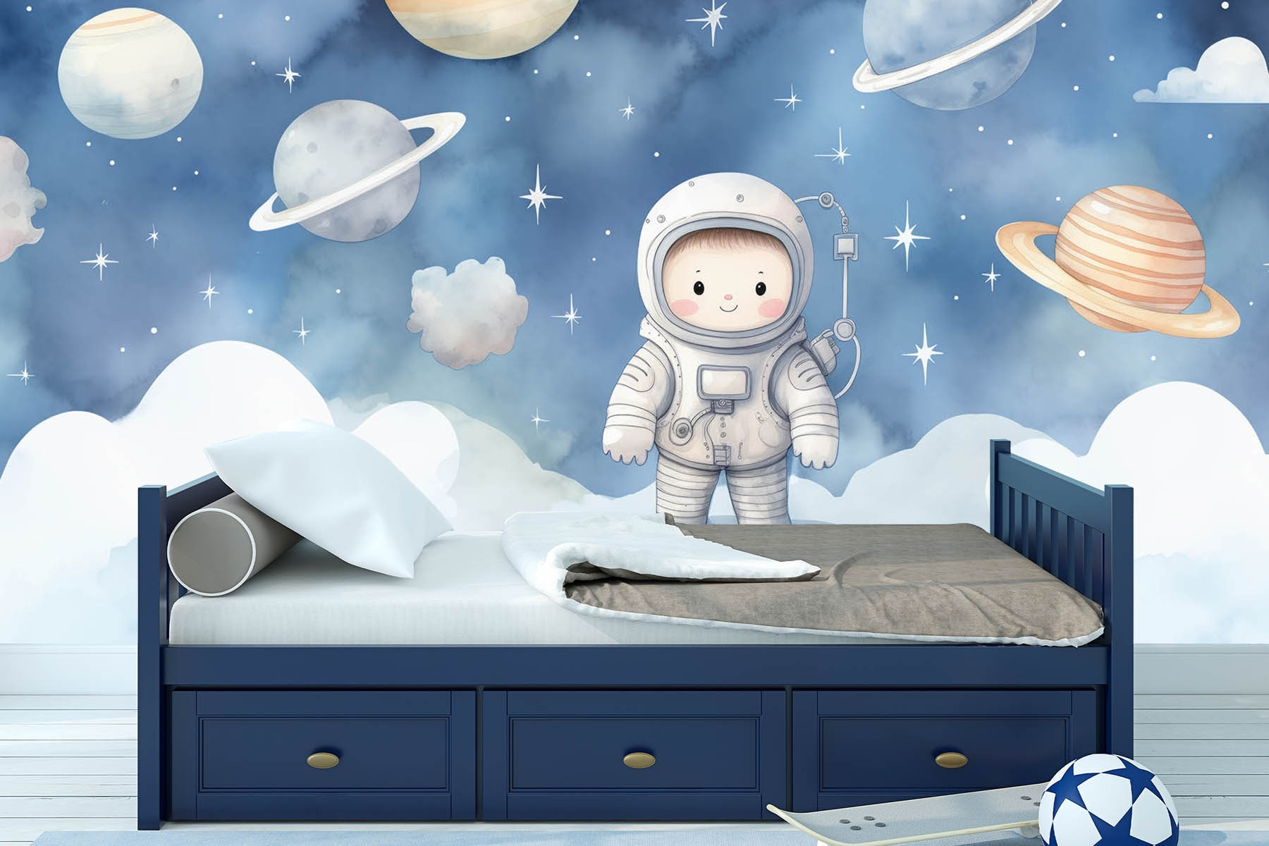 Cartoon of a child in space