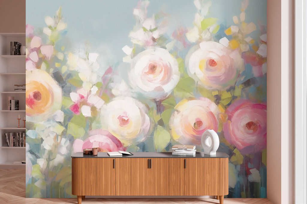 Painting of flowers on a blue background