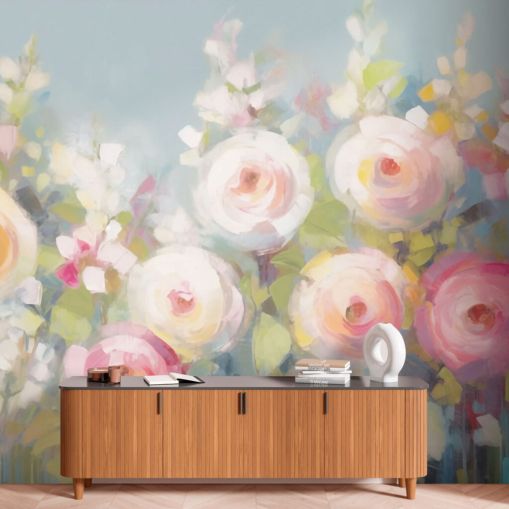 Painting of flowers on a blue background