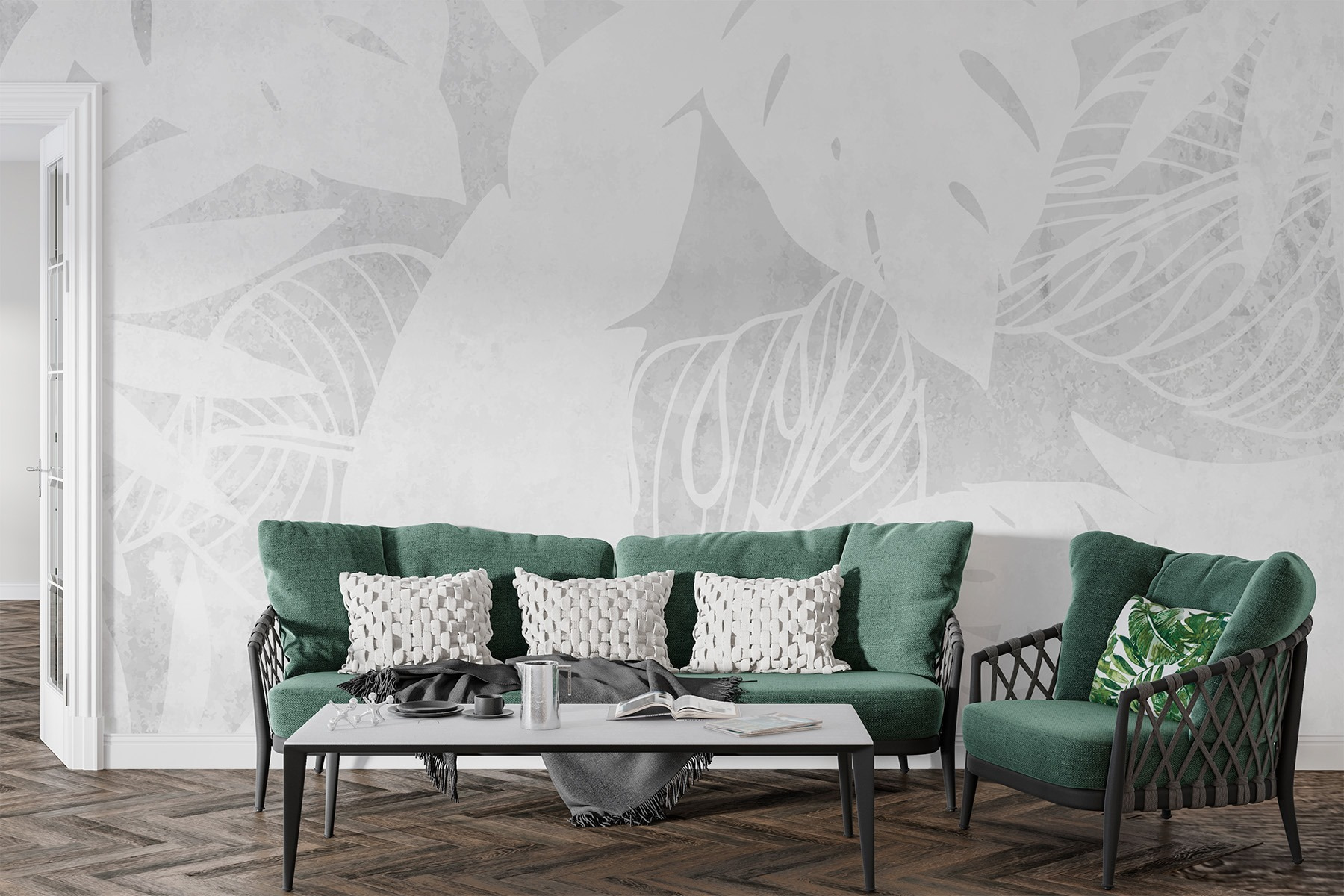 White background with leaves