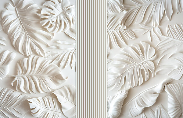 White wall with leaves