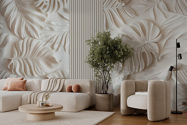 White wall with leaves