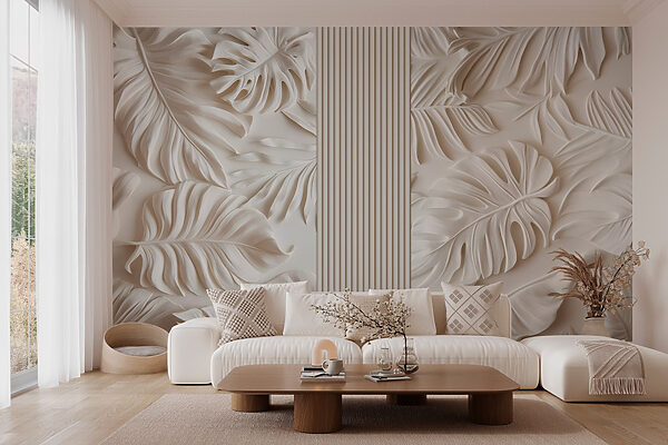 White wall with leaves