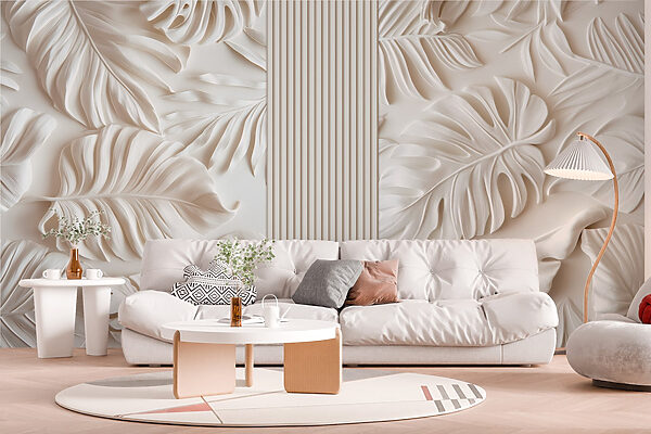 White wall with leaves