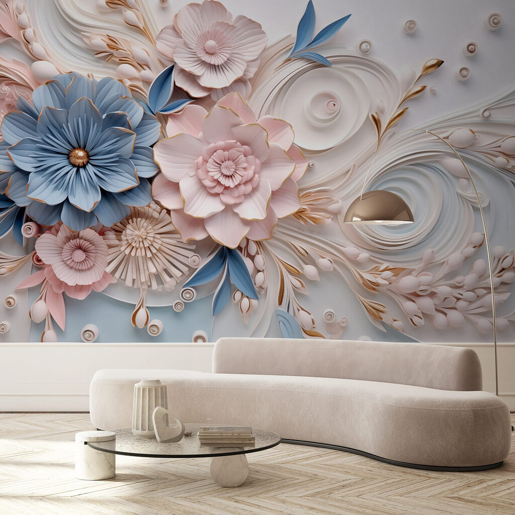 Paper flowers and leaves