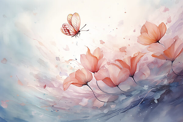 Butterfly flying over flowers