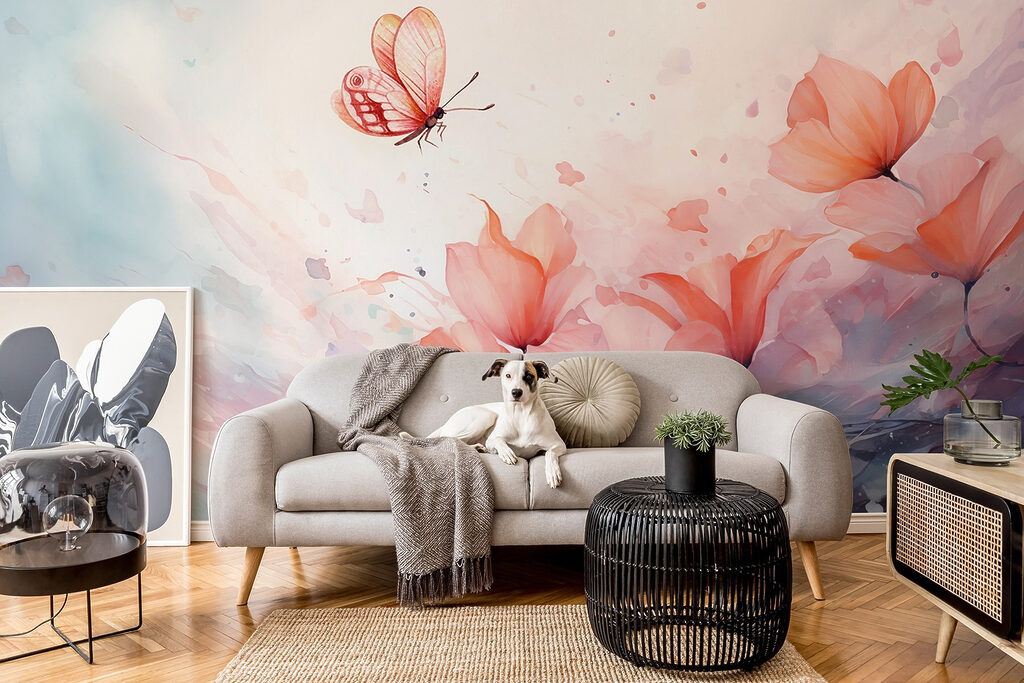 Butterfly flying over flowers