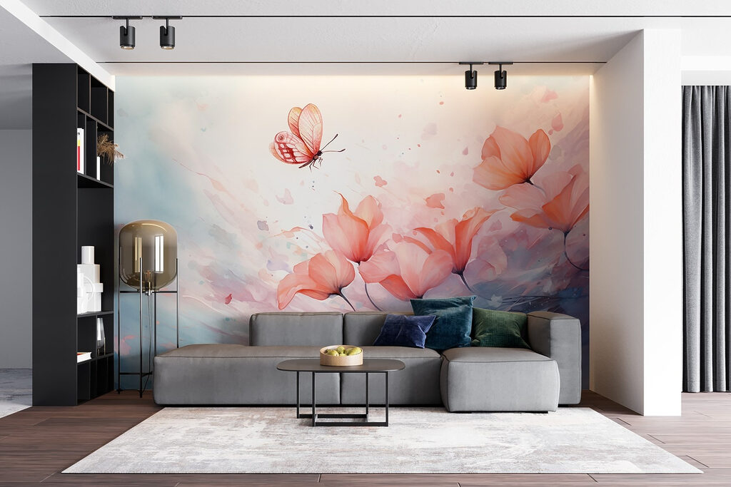 Butterfly flying over flowers