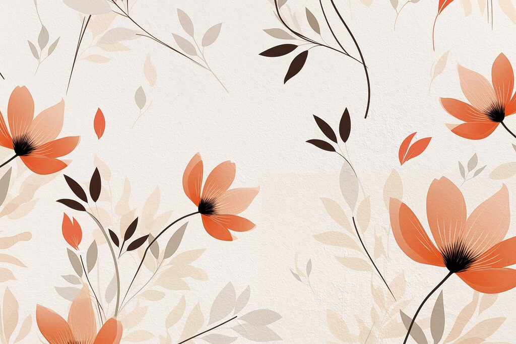 Wallpaper with flowers and leaves