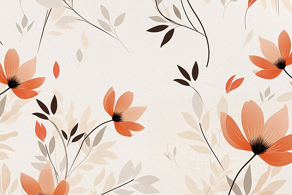 Wallpaper with flowers and leaves