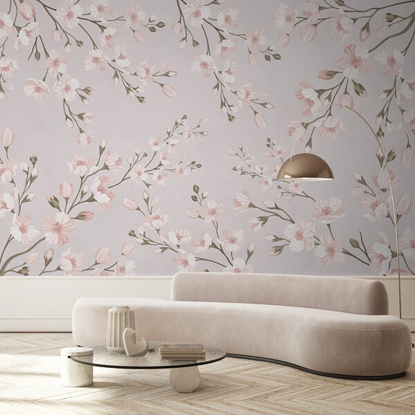 Ταπετσαρίες Μοτίβο λουλουδιών σε λευκό φόντο