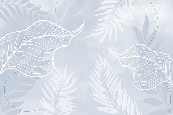 White leaves on a blue background