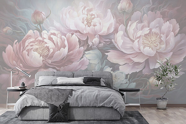 Painting of flowers on a gray background