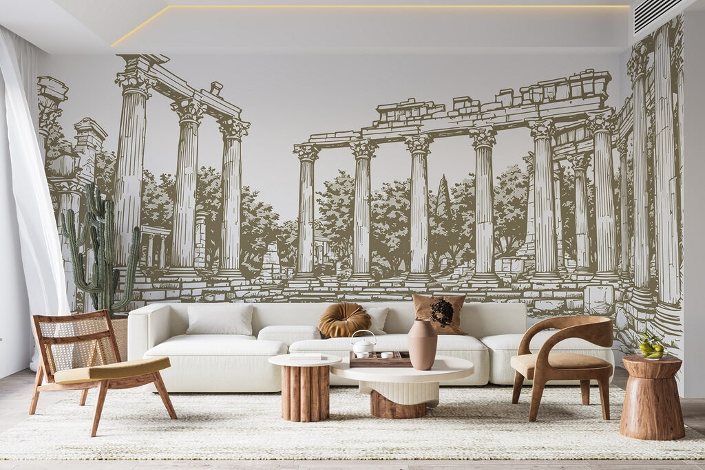 Drawing of a stone structure with columns