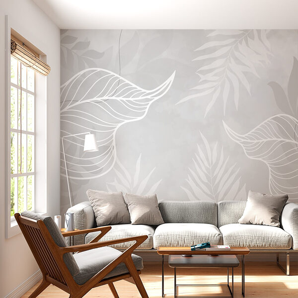 White leaves on a gray background