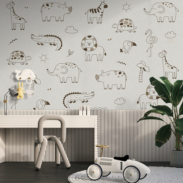 Group of animals drawn on a white surface Group of animals drawn on a white surface