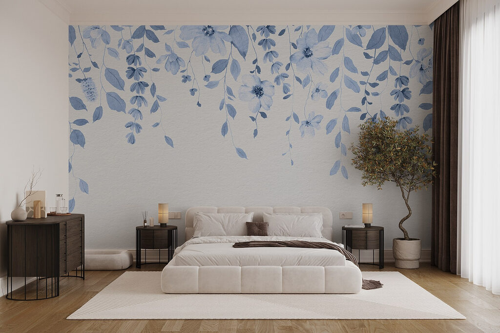 Blue flowers and leaves